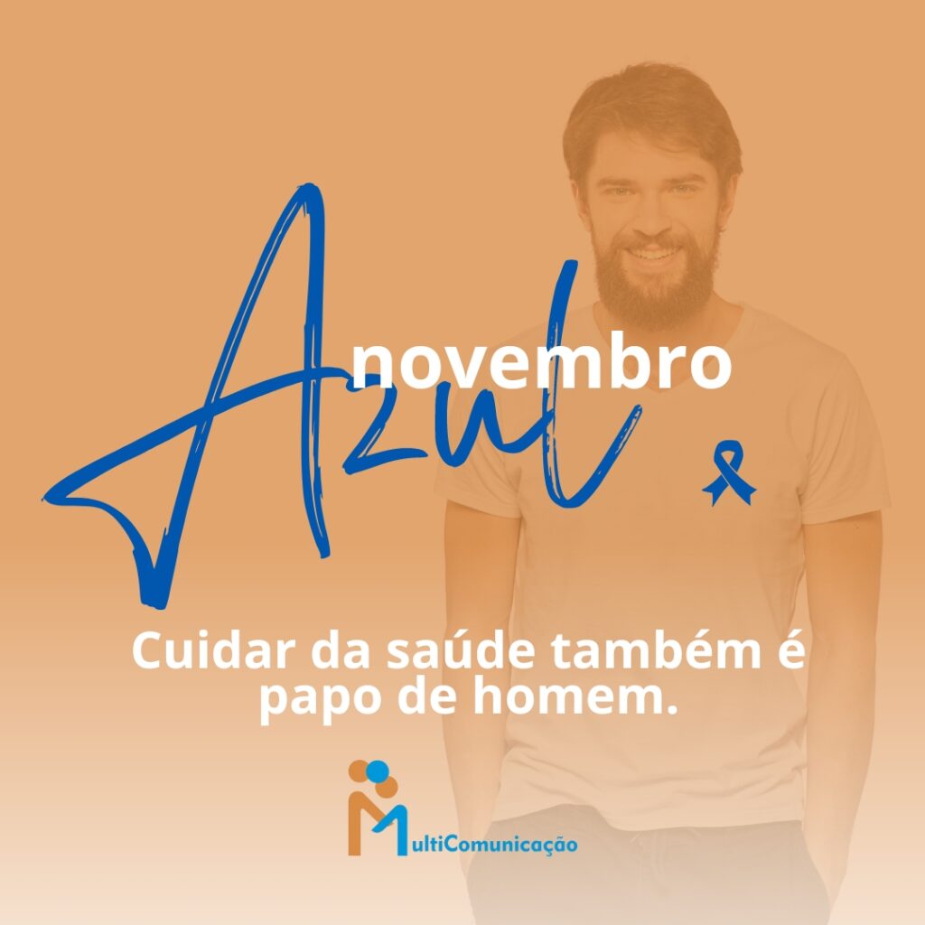 Homem usa um laço azul, que é símbolo da campanha Novembro Azul