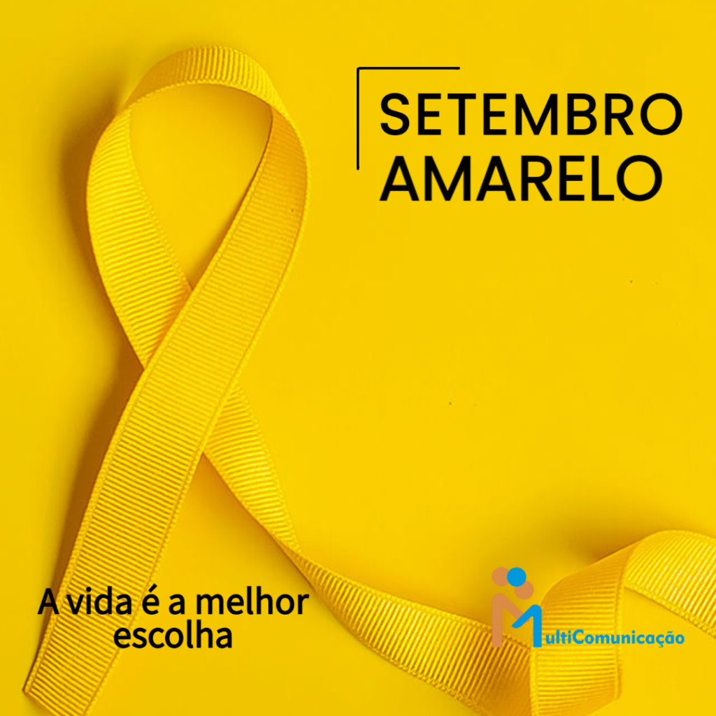 Laço da campanha Setembro Amarelo, com slogan "A vida é a melhor escolha".